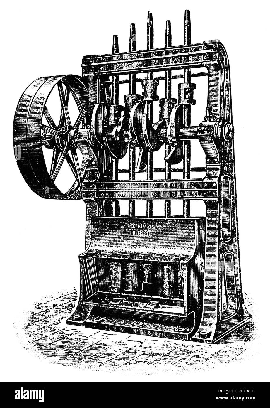Mulino a stampo per frantumazione meccanica di roccia contenente metallo. Illustrazione del 19 ° secolo. Germania. Sfondo bianco. Foto Stock
