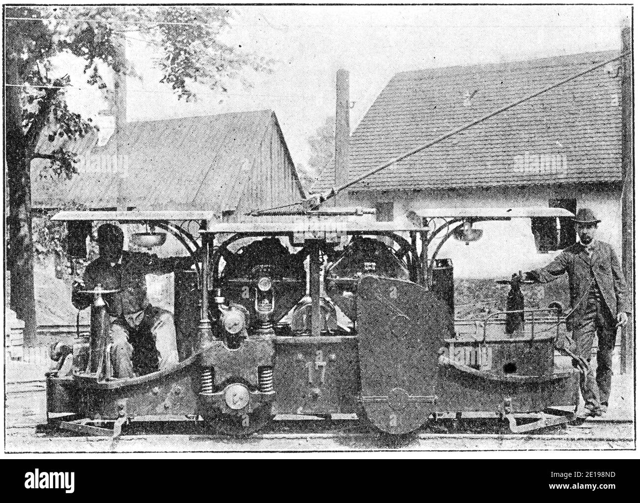 Locomotiva elettrica da campo. Illustrazione del 19 ° secolo. Germania. Sfondo bianco. Foto Stock