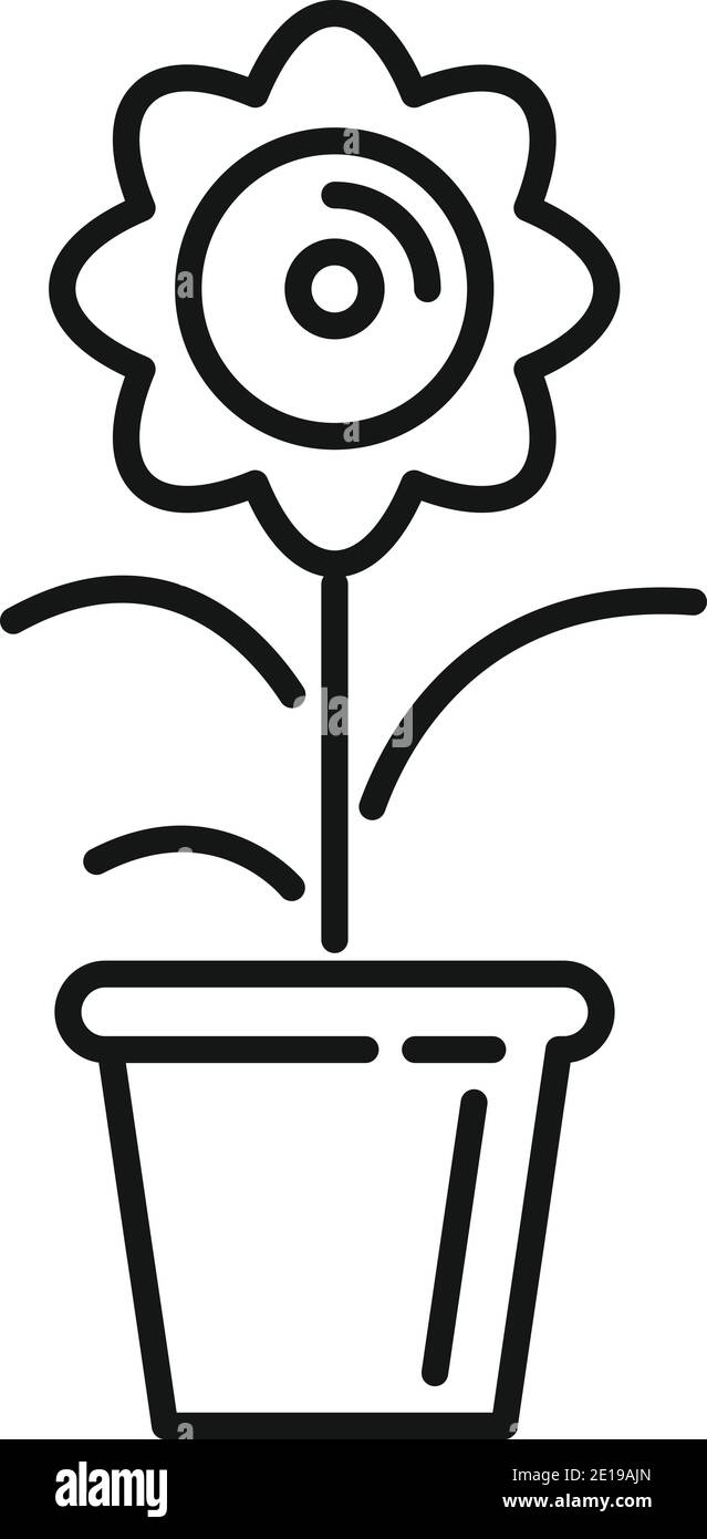Disegno paesaggio vaso fiore icona, stile contorno Illustrazione Vettoriale