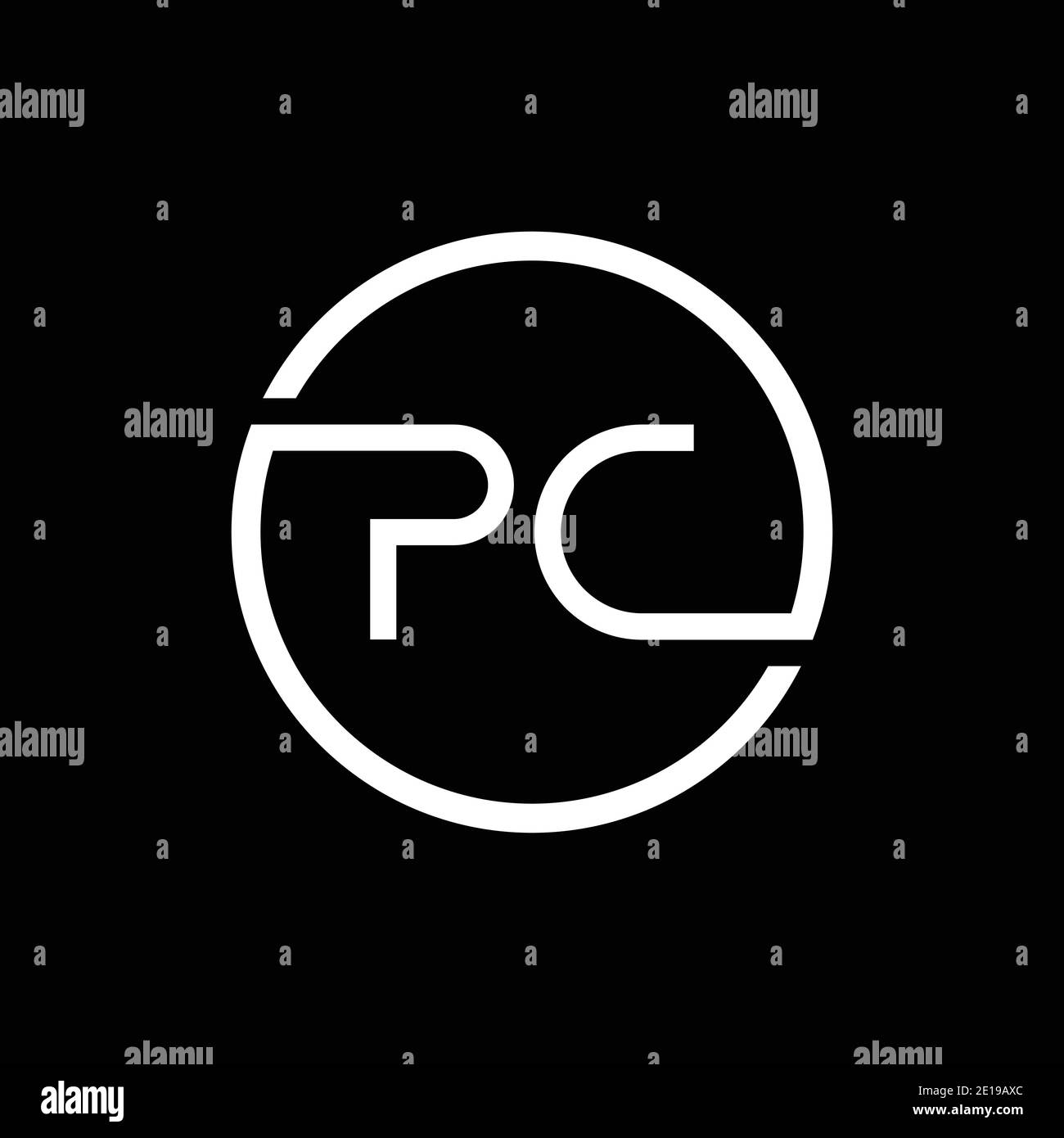 Modello vettoriale di tipografia creativa del logo della lettera del PC iniziale. Creative Circle Letter PC Logo Vector. Illustrazione Vettoriale