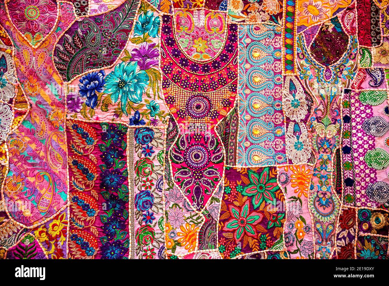 Rajasthani tradizionale tappeto patchwork a Jaisalmer, India. Foto Stock