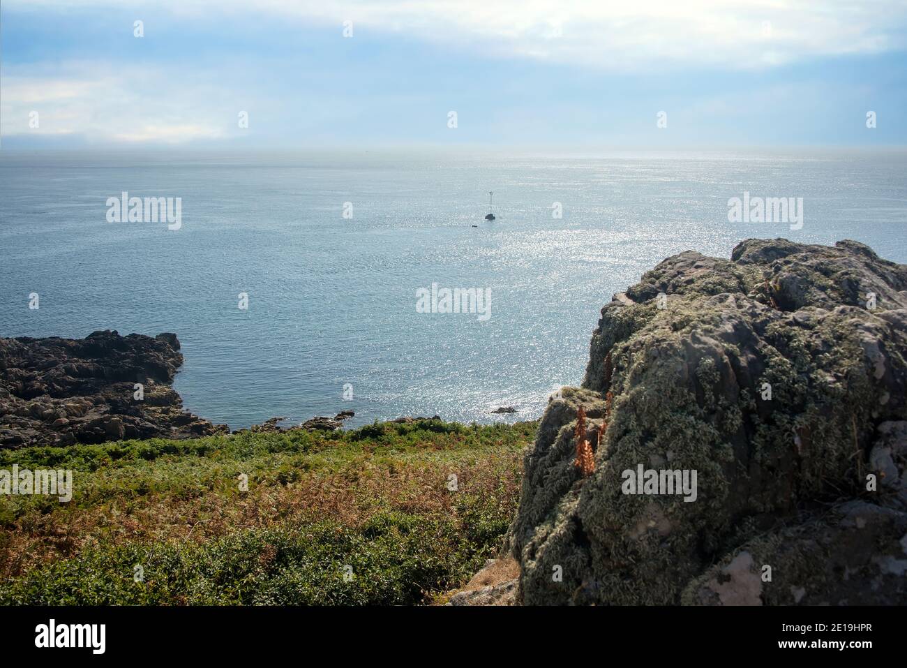 Litorale e campagna di Guernsey, un'isola del canale nella Manica Foto Stock