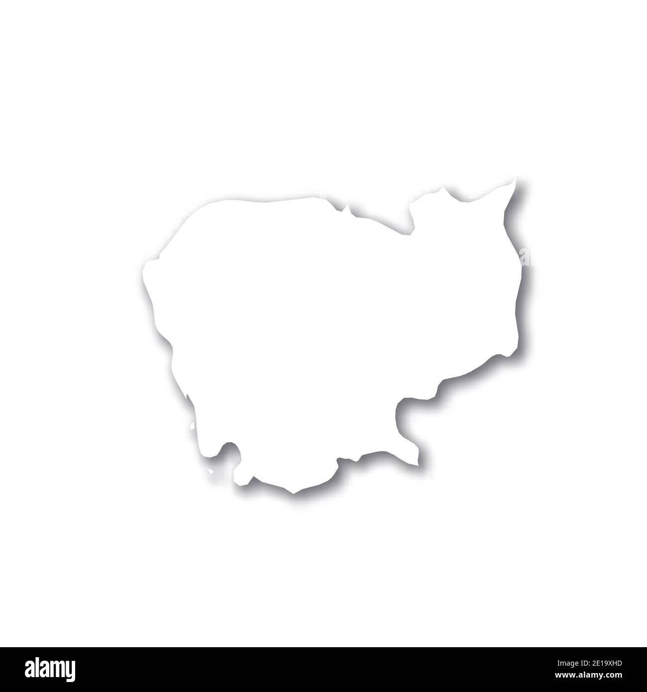 Cambogia - Mappa di silhouette 3D bianca dell'area di campagna con ombra sfumata su sfondo bianco. Semplice illustrazione vettoriale piatta. Illustrazione Vettoriale