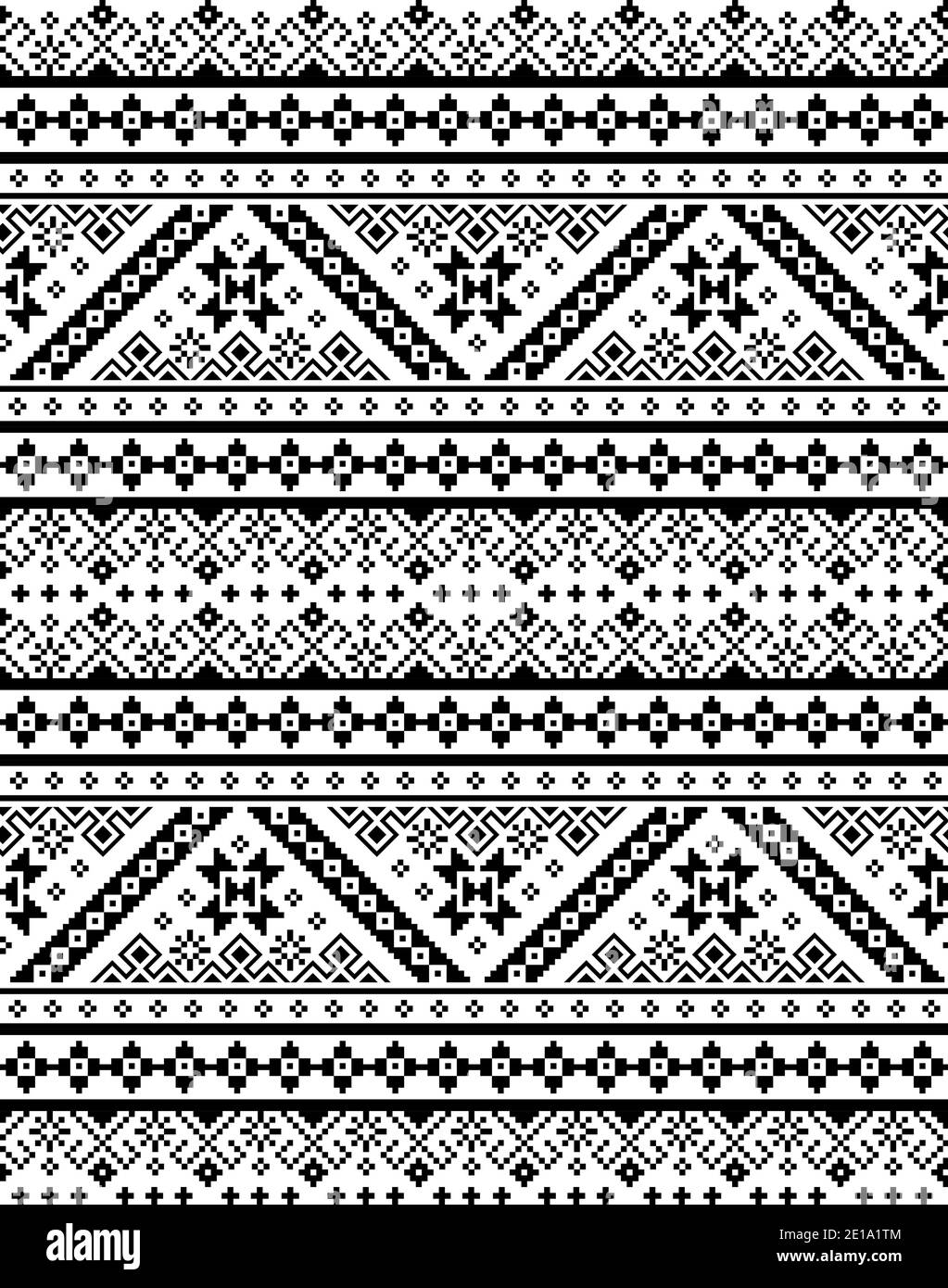 Ucraino, Belarusian retro arte popolare vettore modello senza giunture, monocromo a punto croce ornamento con il ricamo tradizionale Vyshyvanka Illustrazione Vettoriale