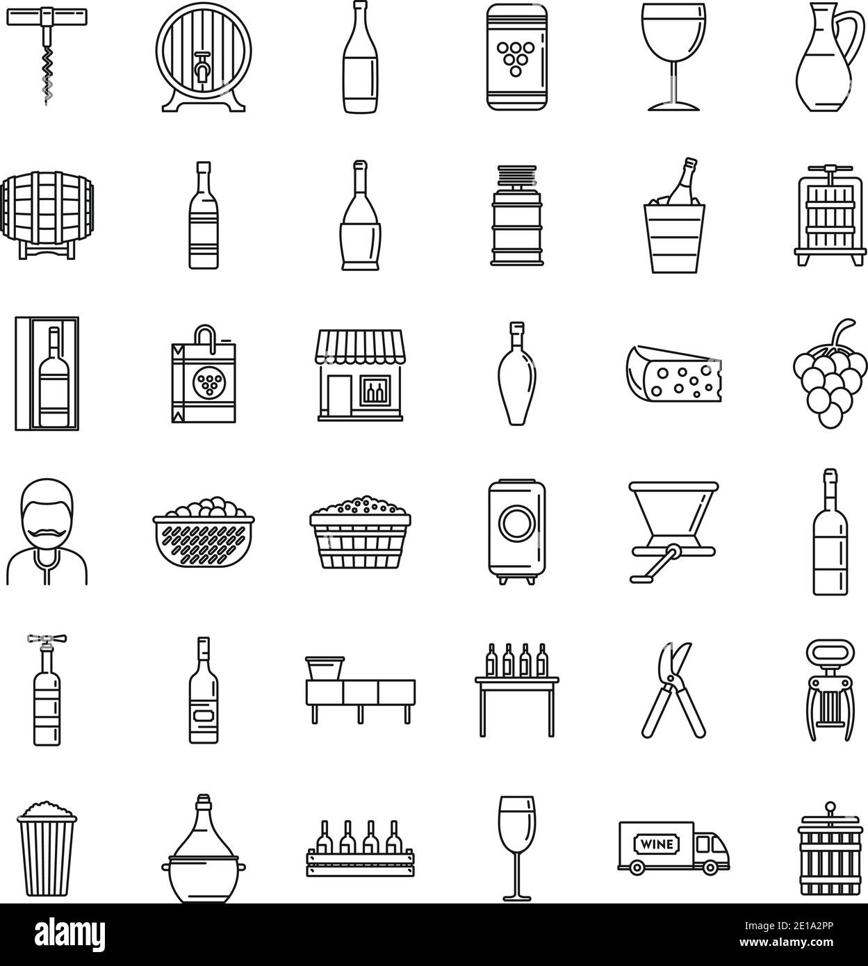 Set di icone moderne per enologo, stile contorno Illustrazione Vettoriale