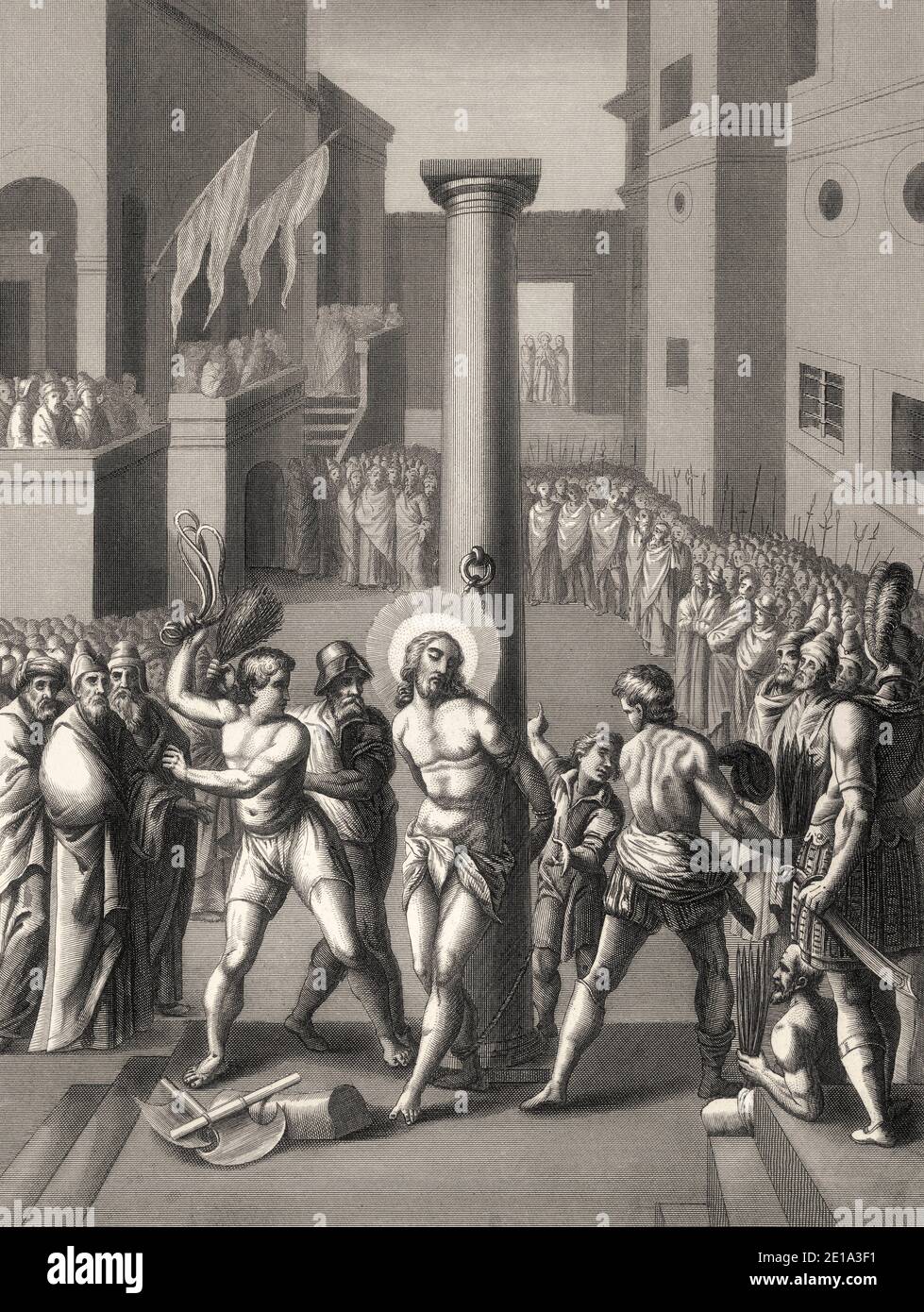 La Flagellazione di Cristo, nuovo Testamento, incisione in acciaio 1853, restaurata digitalmente Foto Stock La Flagellazione di Cristo, nuovo Testamento, incisione in acciaio 1853, restaurata digitalmente Foto Stock