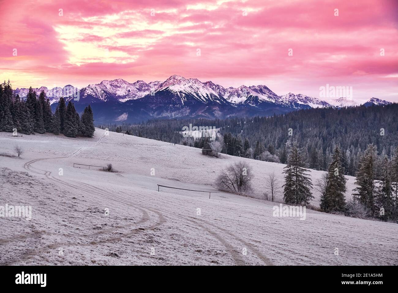 Bellissima alba sui Monti Tatra, Polonia. Foto Stock