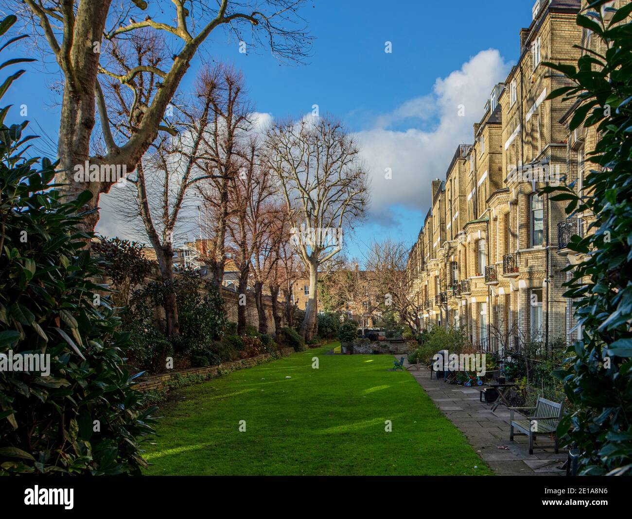 Il giardino privato comunale di Elm Park Gardens, Chelsea, Londra Foto Stock