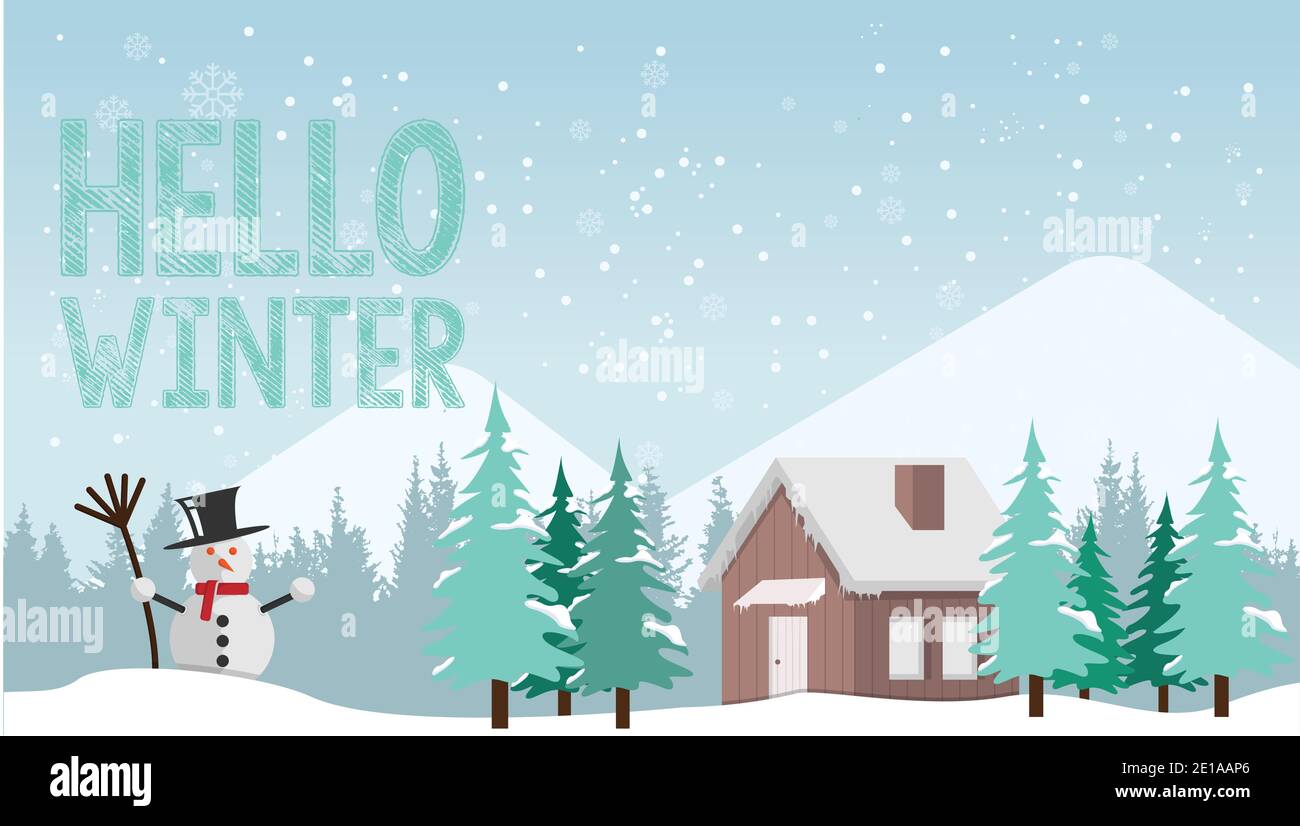 Illustrazione vettoriale di un paesaggio invernale sfondo banner design. Paesaggio dei campi invernali con immagine di disegno che mostra la caduta della neve Illustrazione Vettoriale
