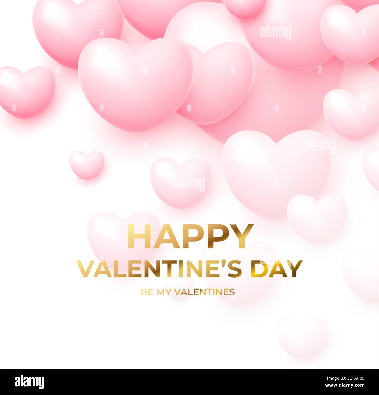 Concept design per poster di San Valentino con palloncini volanti rosa e bianco con scritta dorata Happy San Valentino. Illustrazione vettoriale Illustrazione Vettoriale