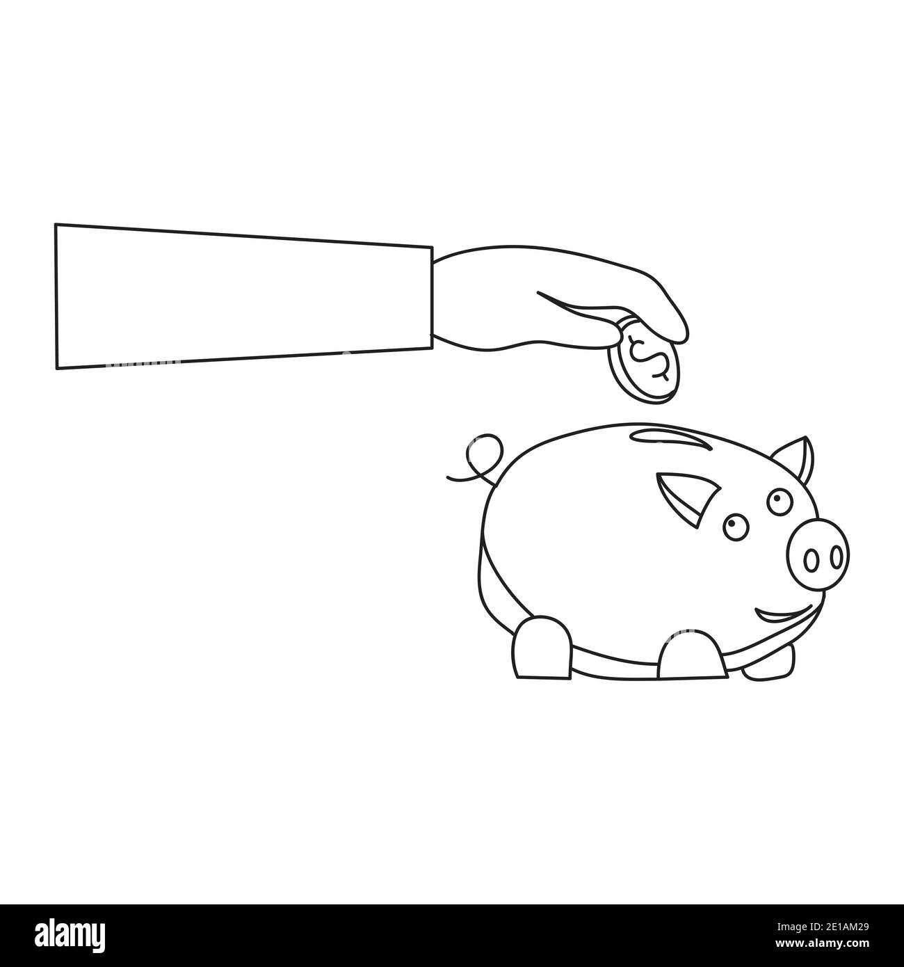 Concetto di vettore di gestione finanziaria: Mani di risparmio di denaro in banca piggy su sfondo bianco Illustrazione Vettoriale