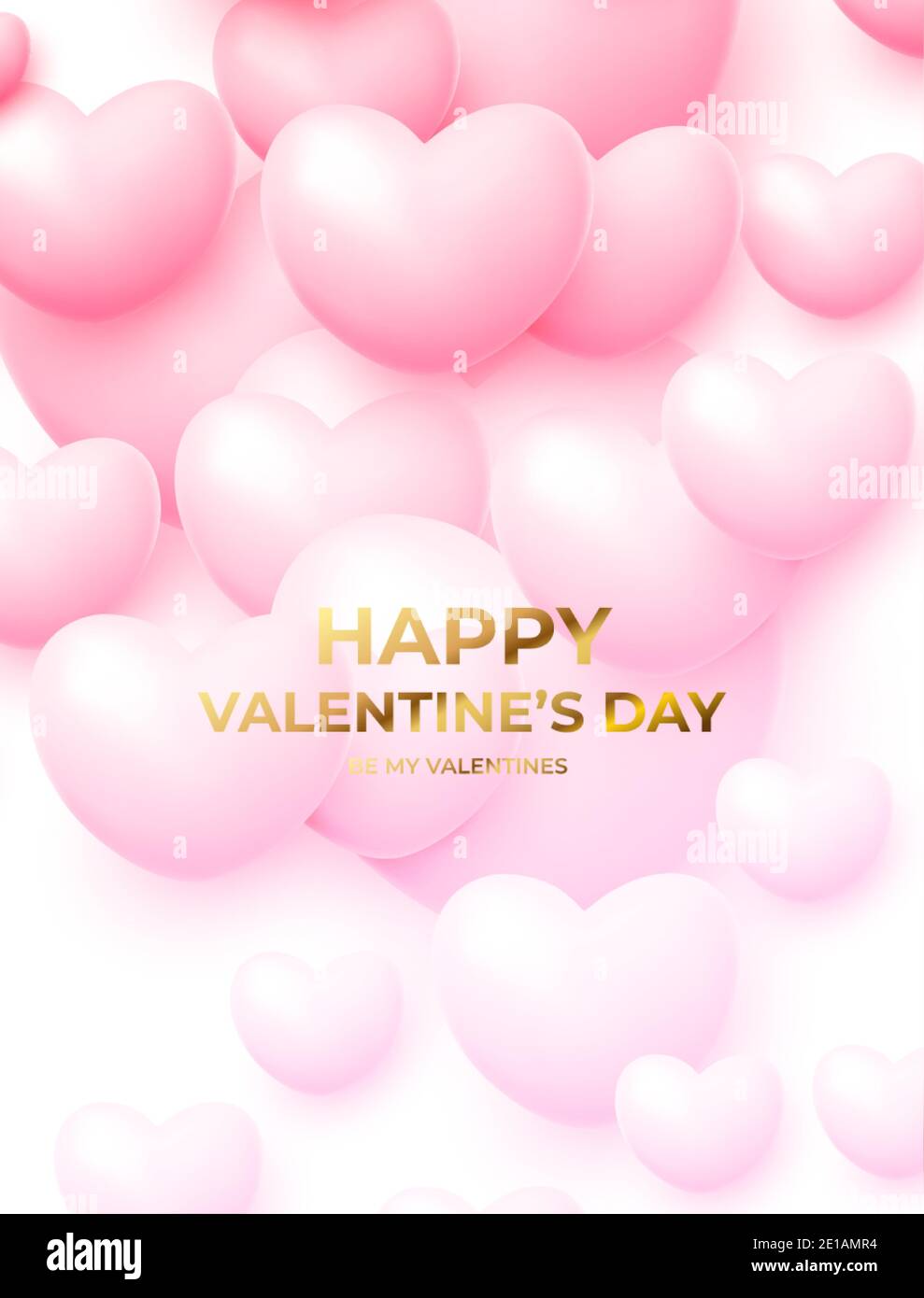 Concept design per poster di San Valentino con palloncini volanti rosa e bianco con scritta dorata Happy San Valentino. Illustrazione vettoriale Illustrazione Vettoriale