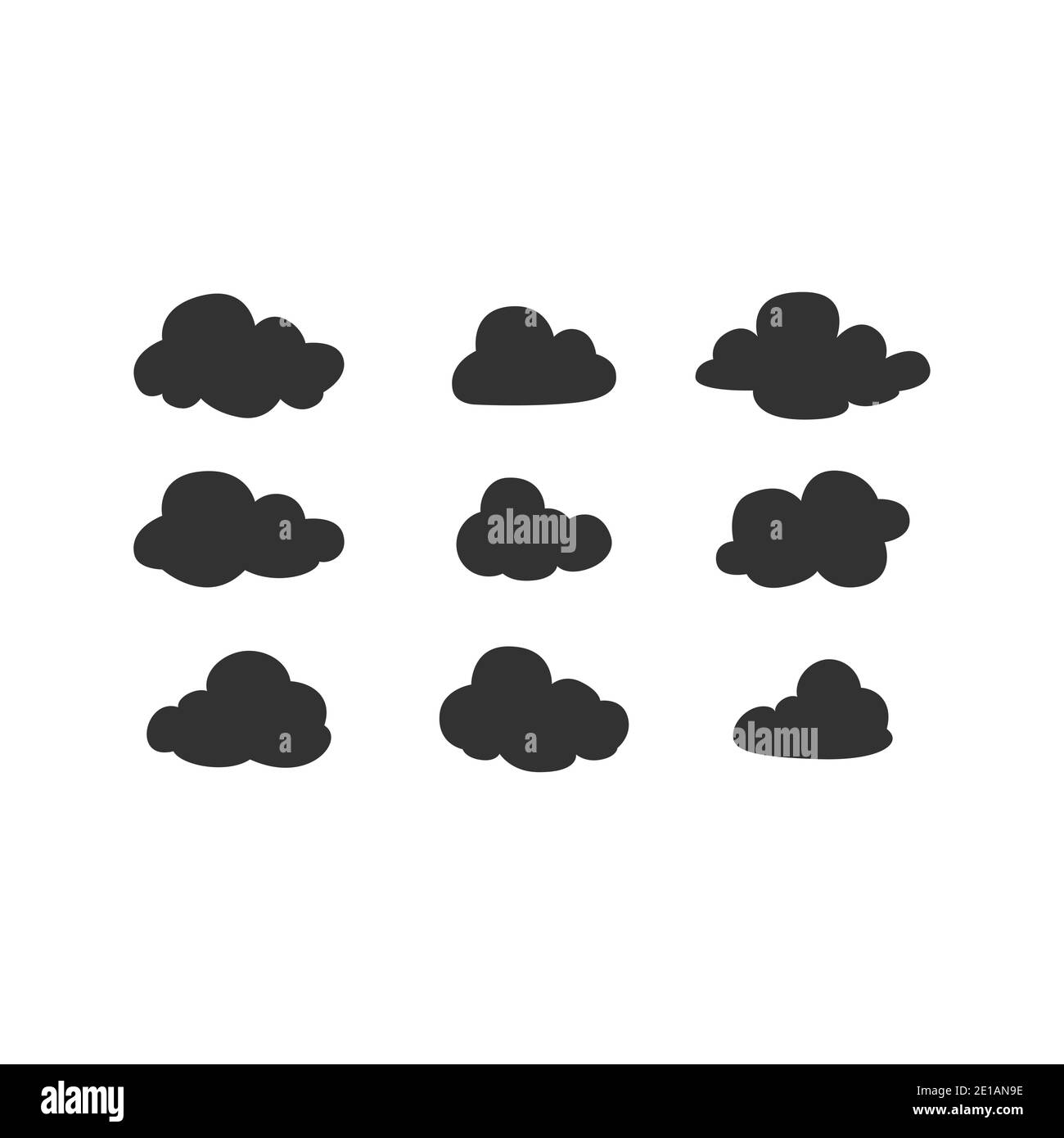 Insieme di icone vettoriali nere delle nuvole. Collezione di silhouette cloud. Illustrazione Vettoriale