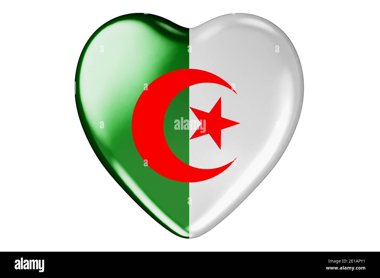 Cuore con bandiera algerina, rendering 3D isolato su sfondo bianco Foto Stock