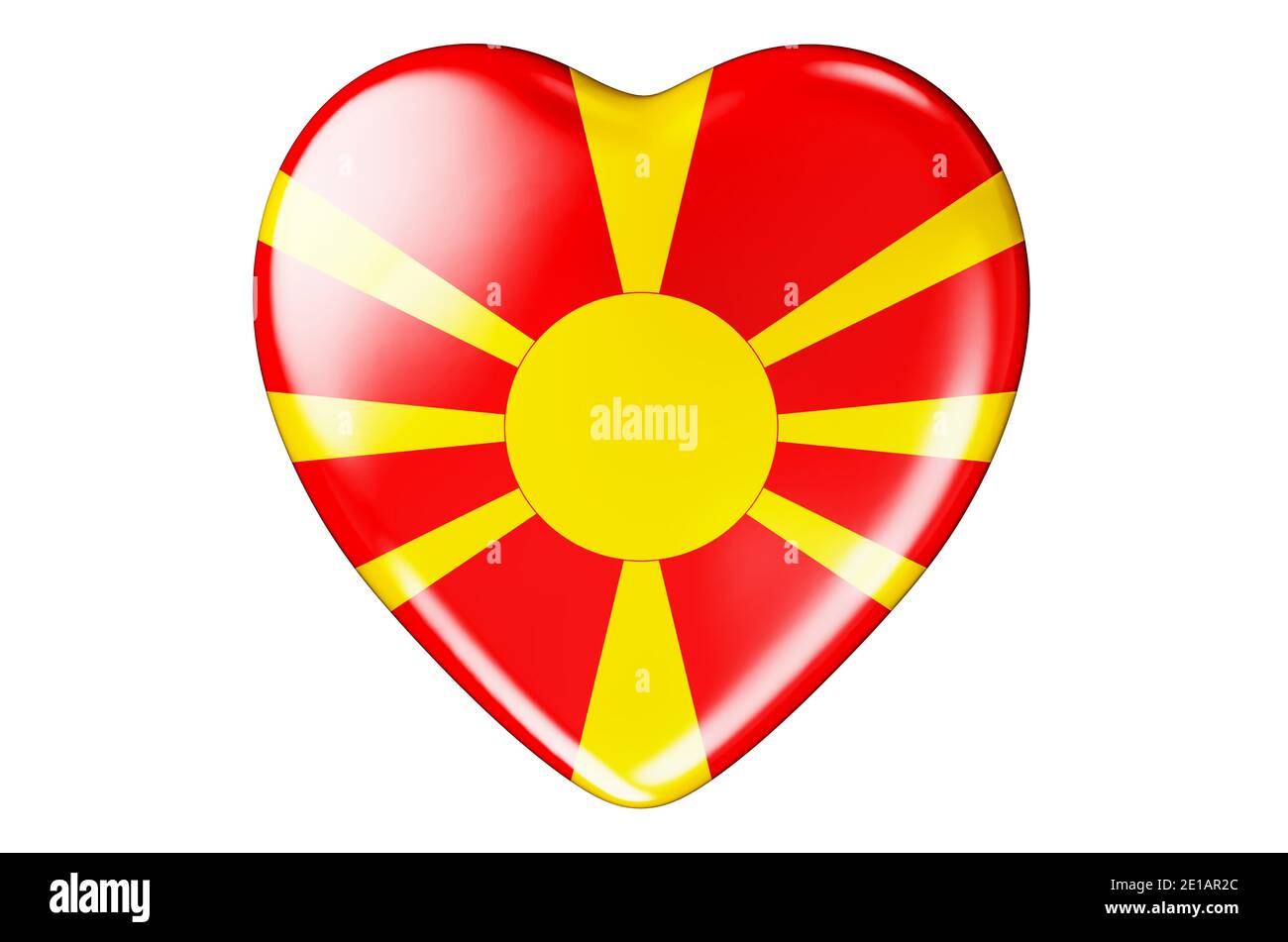 Cuore con bandiera macedone, rendering 3D isolato su sfondo bianco Foto Stock