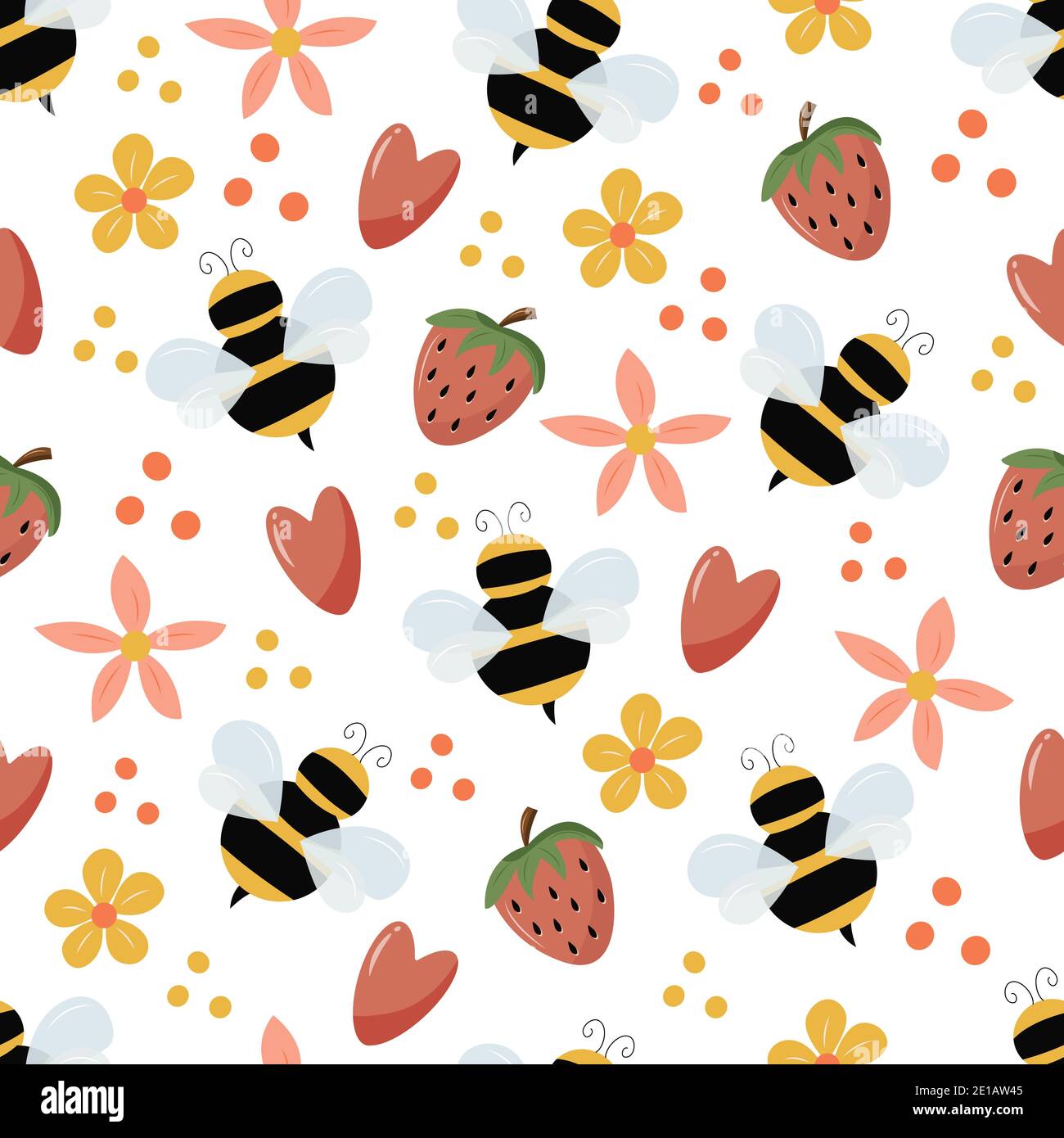 Modello senza cuciture con l'immagine di ape, fragola Illustrazione Vettoriale