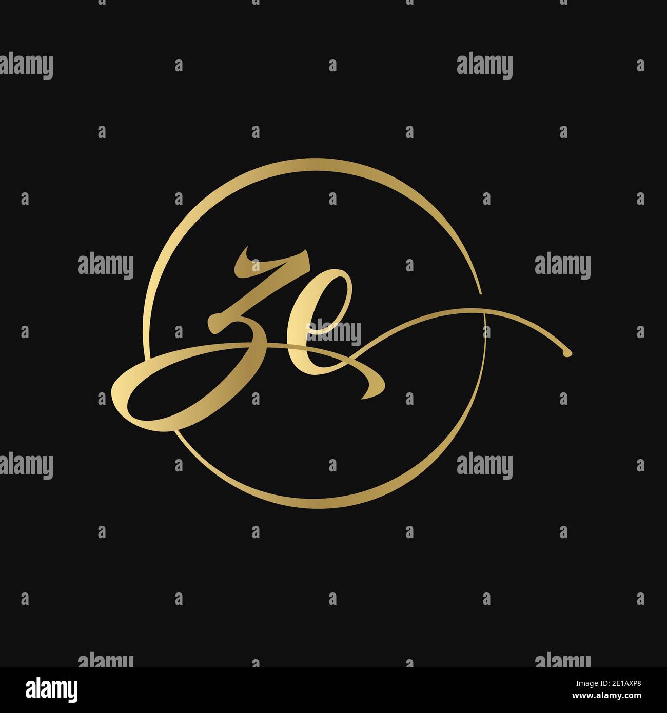 Modello vettoriale di progettazione logo ZE Letter. Illustrazione vettoriale della lettera astratta dello script ZE Illustrazione Vettoriale