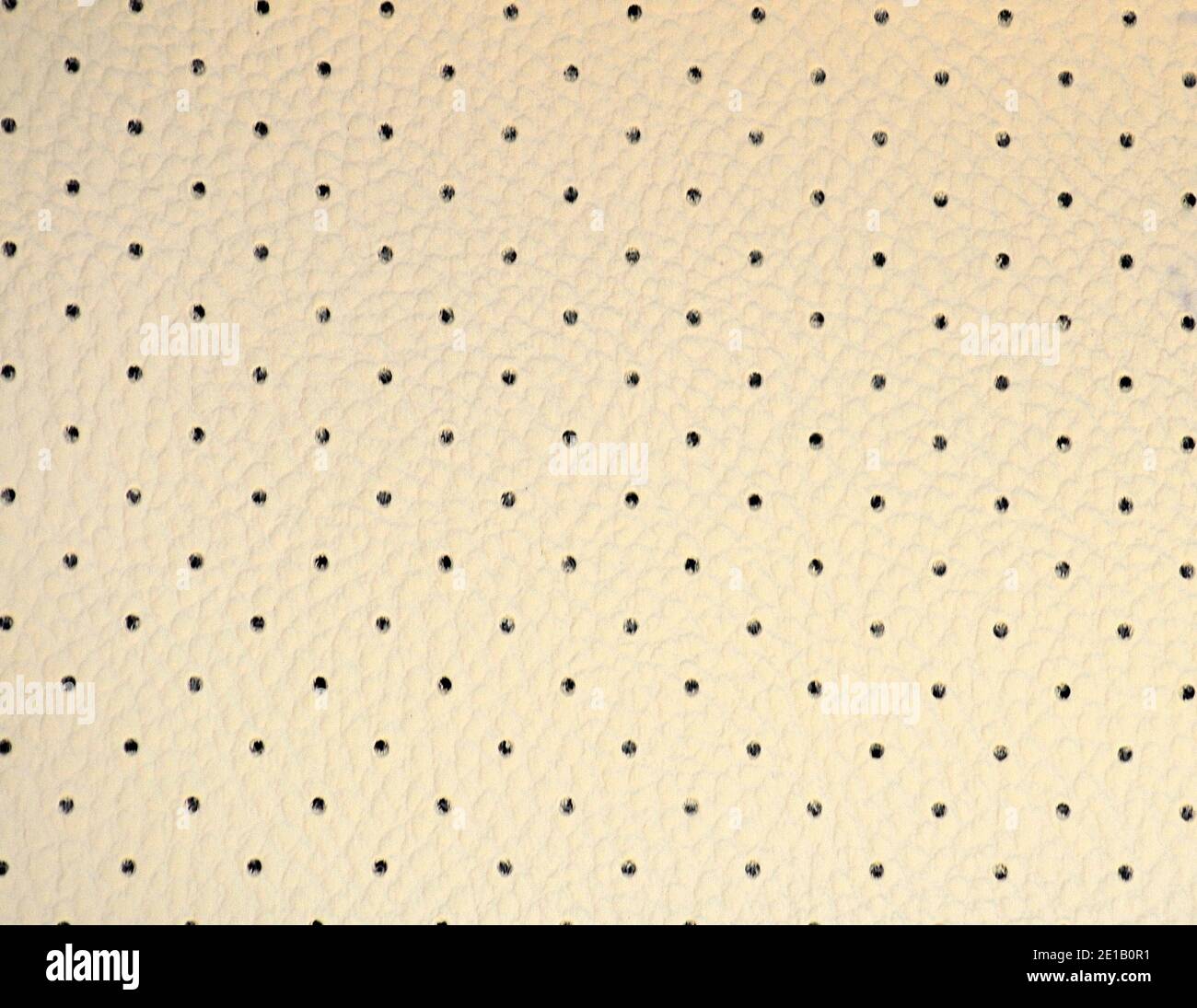 Frammento di cuoio traforato beige chiaro con un motivo caratteristico. Primo piano. Alcantara. Foto Stock