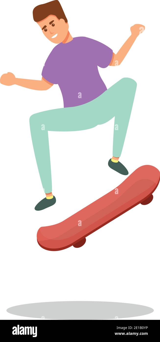 Skateboard divertente icona salto. Cartone animato di skateboard divertente vettore di salto icona per il web design isolato su sfondo bianco Illustrazione Vettoriale