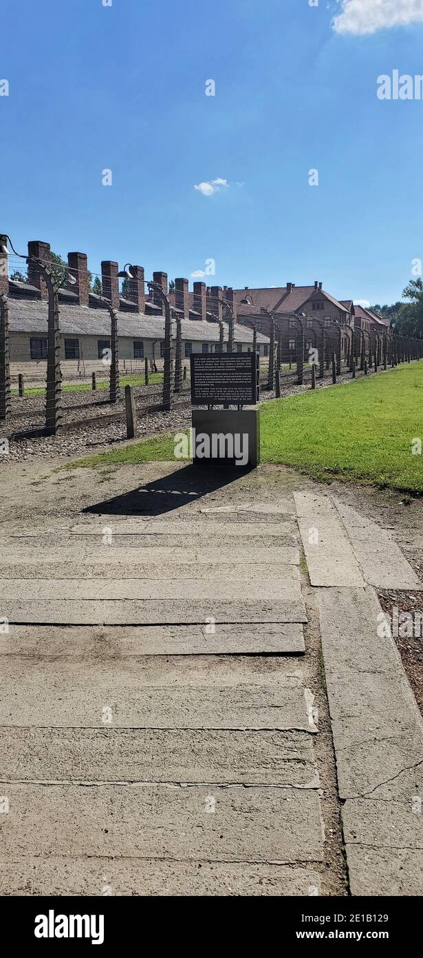 Torre di guardia nel campo di sterminio di Auschwitz i a Oswiecim, Polonia Foto Stock