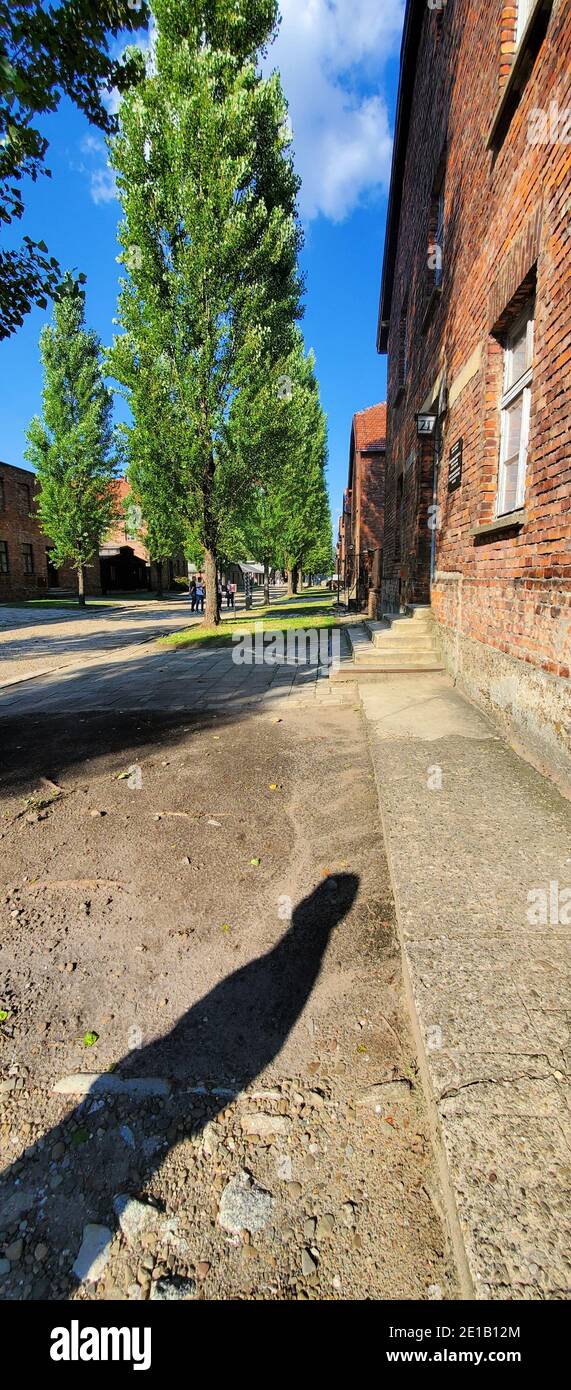 Caserma in mattoni all'interno del campo di concentramento nazista di Auschwitz i, Oswiecim, Polska Foto Stock