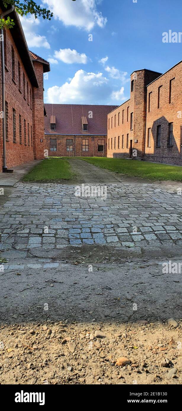 Caserma in mattoni all'interno del campo di concentramento nazista di Auschwitz i, Oswiecim, Polska Foto Stock