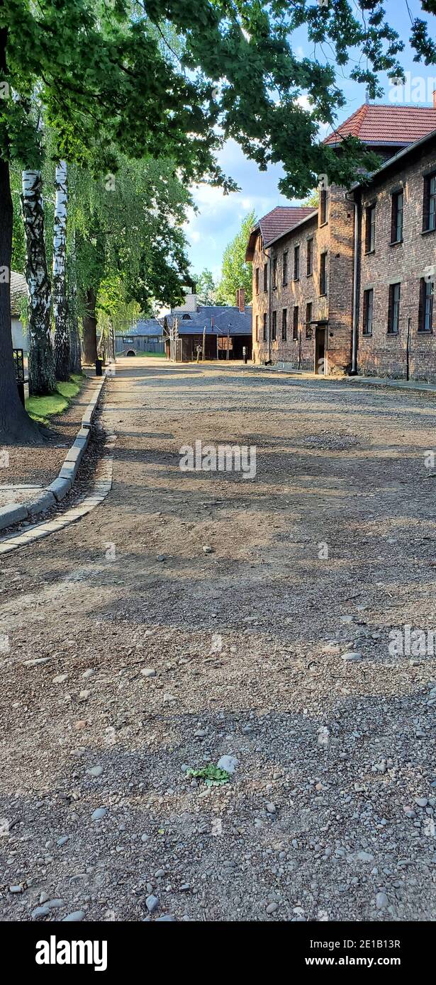 Caserma in mattoni all'interno del campo di concentramento nazista di Auschwitz i, Oswiecim, Polska Foto Stock