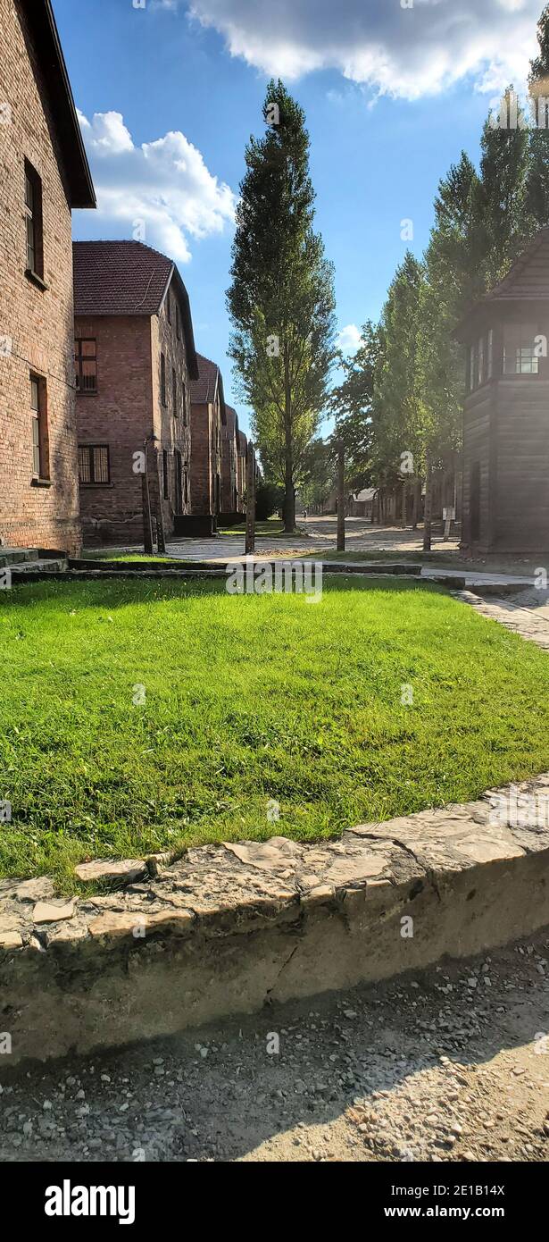 Caserma in mattoni all'interno del campo di concentramento nazista di Auschwitz i, Oswiecim, Polska Foto Stock