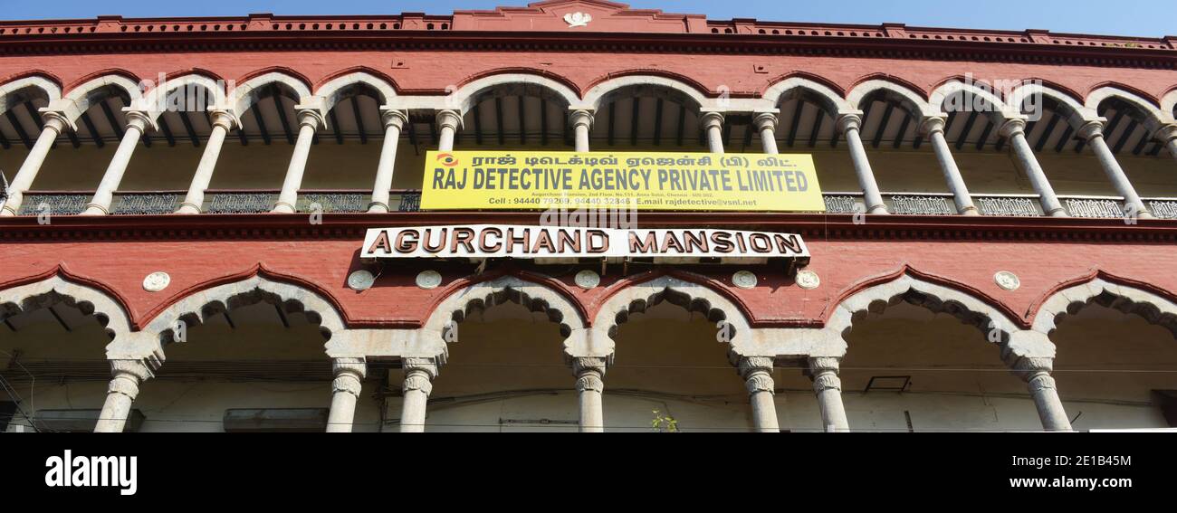 Agurchand palazzo storico edificio a Chennai, India. Foto Stock