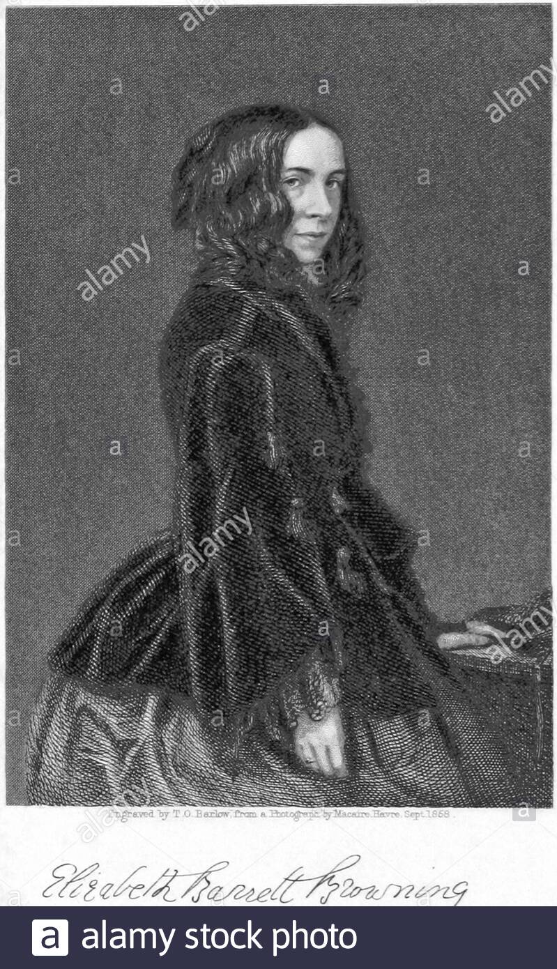 Elizabeth Barrett Browning Portrait, 1806 – 1861, è stato un poeta inglese, illustratore d'epoca del 1889 Foto Stock
