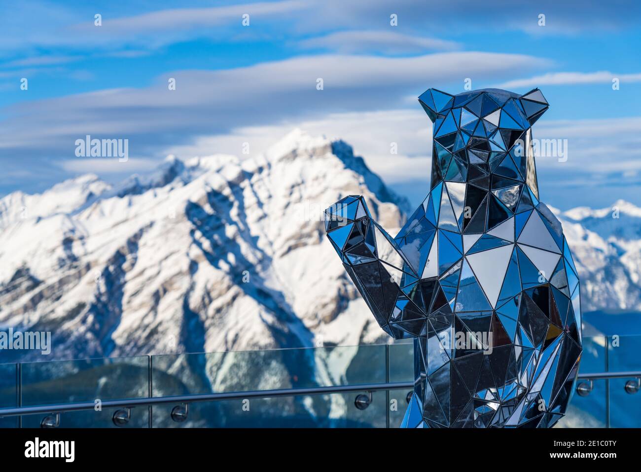 Punto di osservazione della stazione di Banff Gondola. Sulphur Mountain Summit, Banff National Park, Canadian Rockies. AB, Canada. Foto Stock