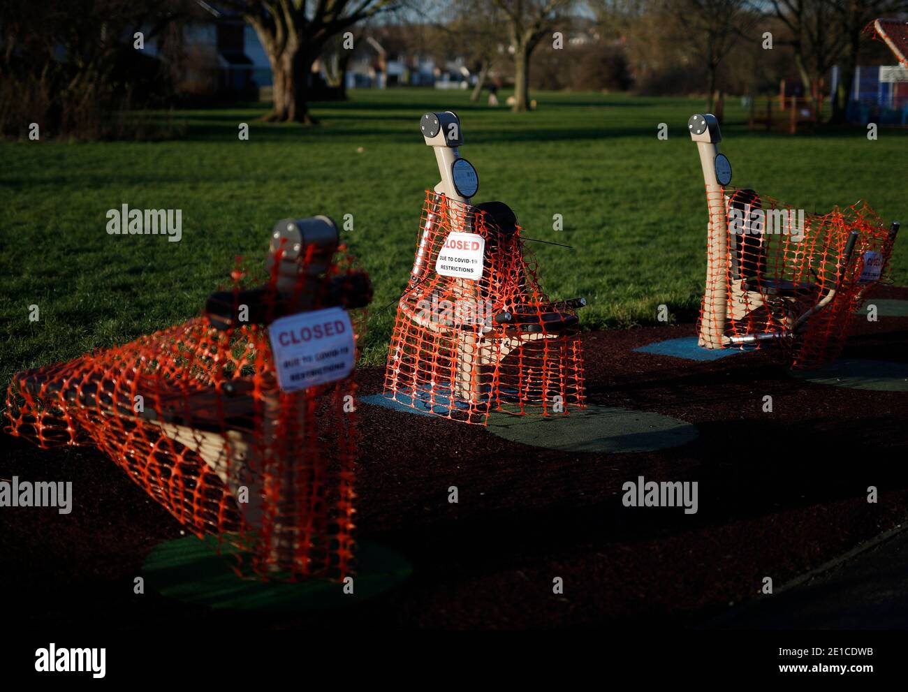 Loughborough, Leicestershire, Regno Unito. 6 gennaio 2021. Le attrezzature per esercizi all'aperto sono chiuse durante il terzo blocco nazionale del Covid-19. Credit Darren Staples/Alamy Live News. Foto Stock