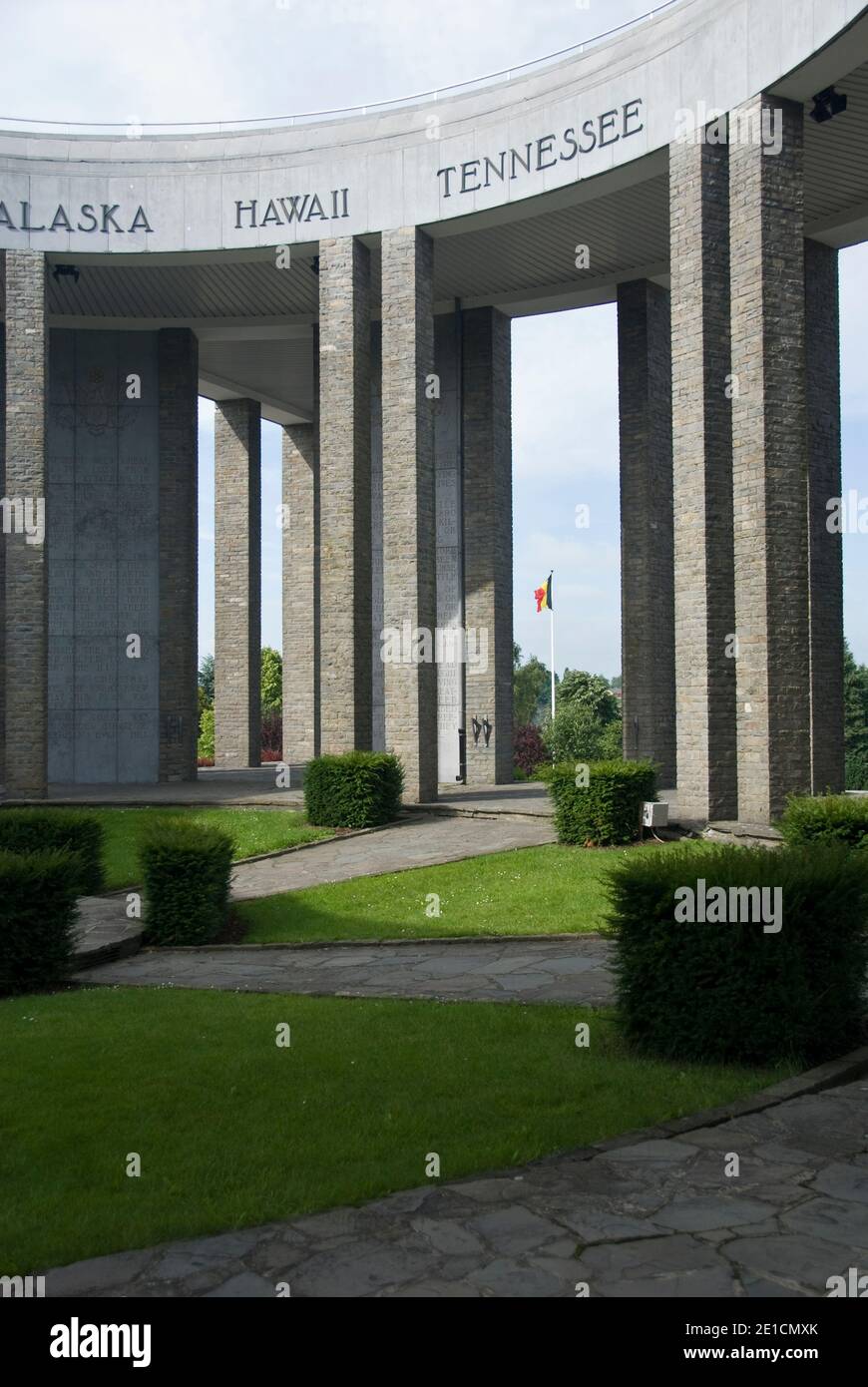 Il Memoriale di Mardasson onora i soldati americani della Battaglia dei Bulge della seconda Guerra Mondiale, vicino a Bastogne, Belgio. Foto Stock