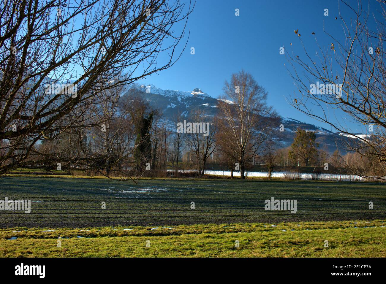 Paesaggio intorno a Vaduz nel Liechtenstein 16.12.2020 Foto Stock