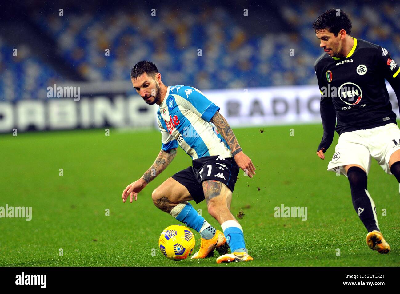 Napoli, Italia. 6 gennaio 2021. Napoli, Italia, Diego Armando Maradona Stadium, 06 gennaio 2021, Matteo Politano ( Napoli ) durante SSC Napoli vs Spezia Calcio - Calcio italiano Serie A match Credit: Renato Olimpio/LPS/ZUMA Wire/Alamy Live News Foto Stock