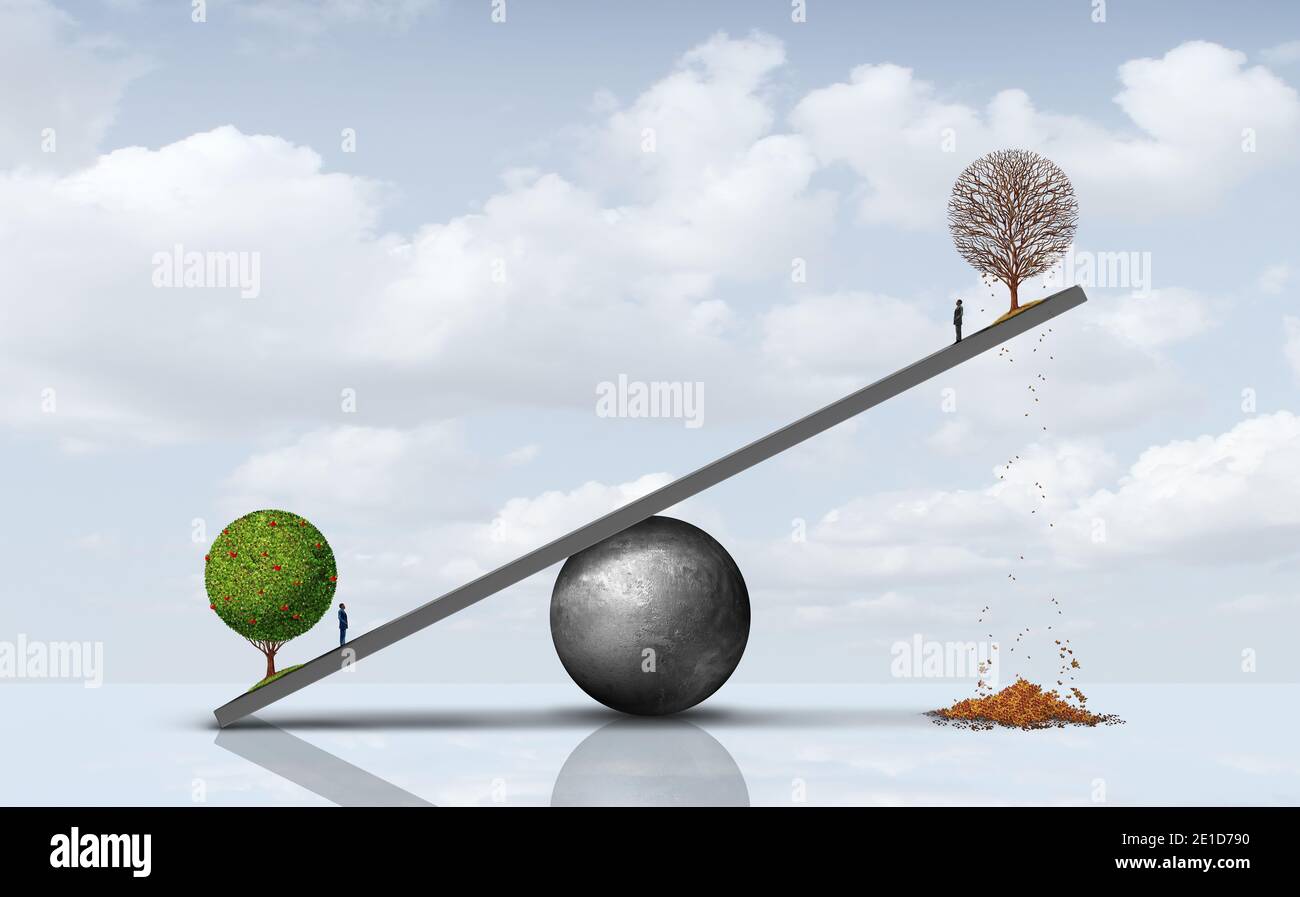 Equilibrio sociale concetto di affari e prosperità e povertà o povero ricco concetto economico e metafora finanziaria come un concetto di disparità di ricchezza. Foto Stock