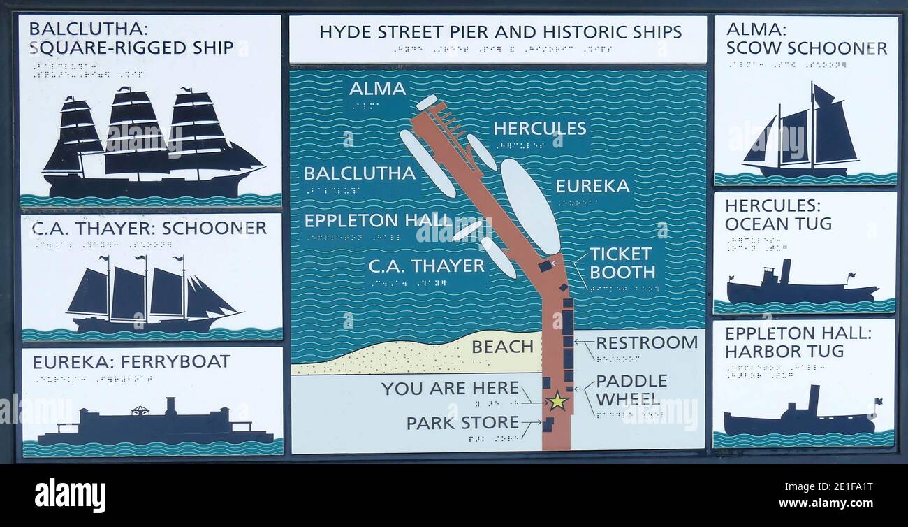 SAN FRANCISCO - 27 NOVEMBRE 2019 - SAN FRANCISCO - 27 NOVEMBRE 2019 - navi d'epoca ancorate ad Hyde St Pier, San Francisco Maritime National Historical Park, Foto Stock