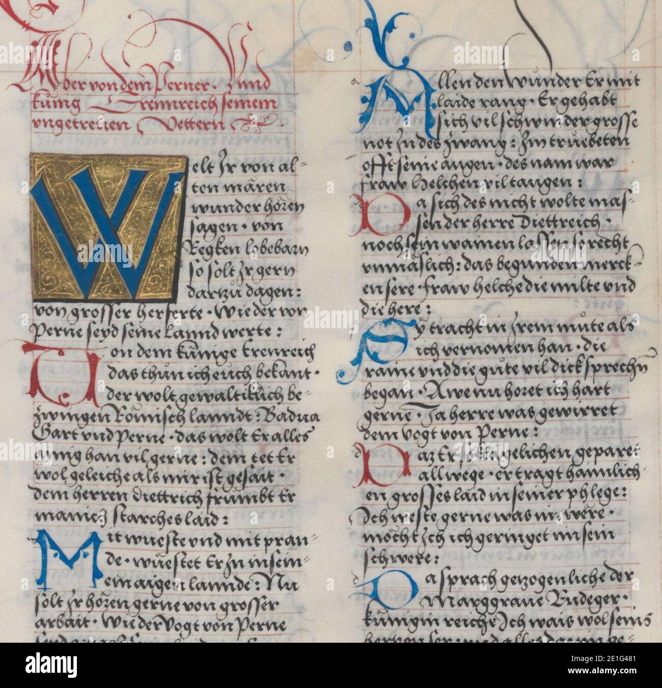 Capitelli lombardi Ambraser Heldenbuch folio 75v. Foto Stock