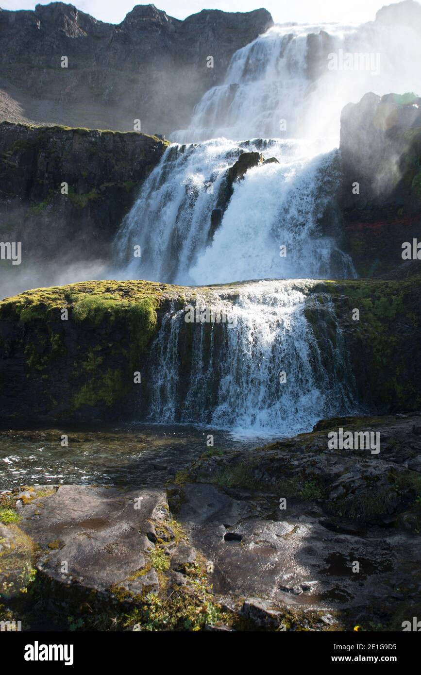 Cascata Dynjandi (Fjallfoss), West Fjords, Islanda Foto Stock