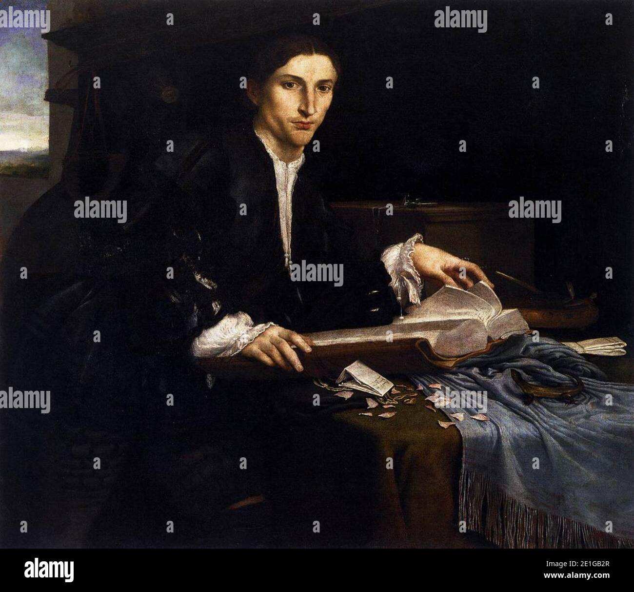 Lorenzo Lotto - Ritratto di un Gentlemano nel suo studio Foto Stock