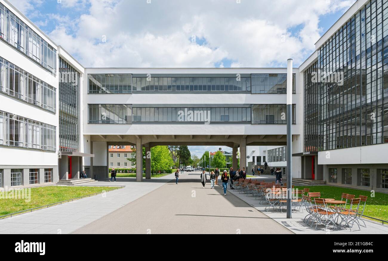 Vista esterna del Bauhaus Dessau, Sassonia-Anhalt, Germania. 1926 Foto Stock