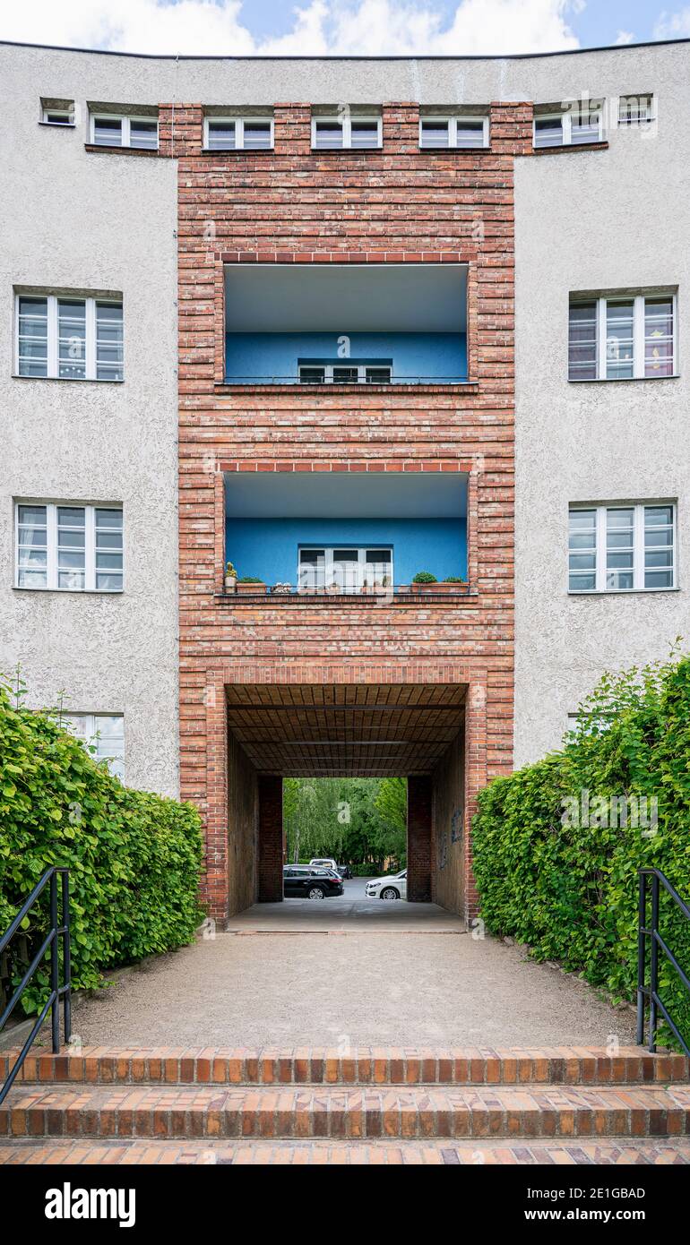 Vista esterna della tenuta Horseshoe, Berlino, Germania. Costruito 1925-1930. Foto Stock