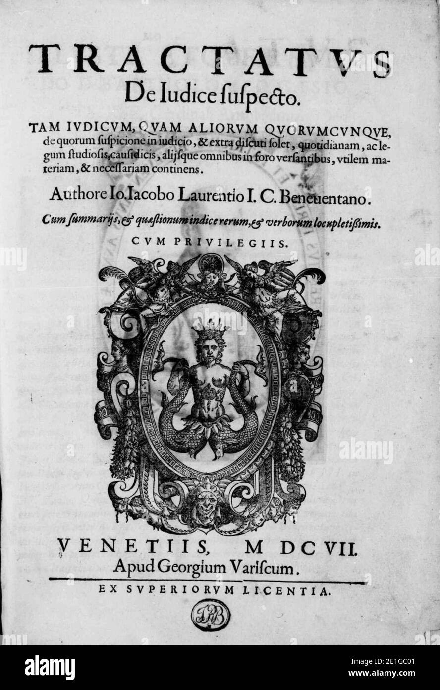 Lorenzo, Giovanni Giacomo – De iudice sospecto, 1607 – BIC 14149760. Foto Stock