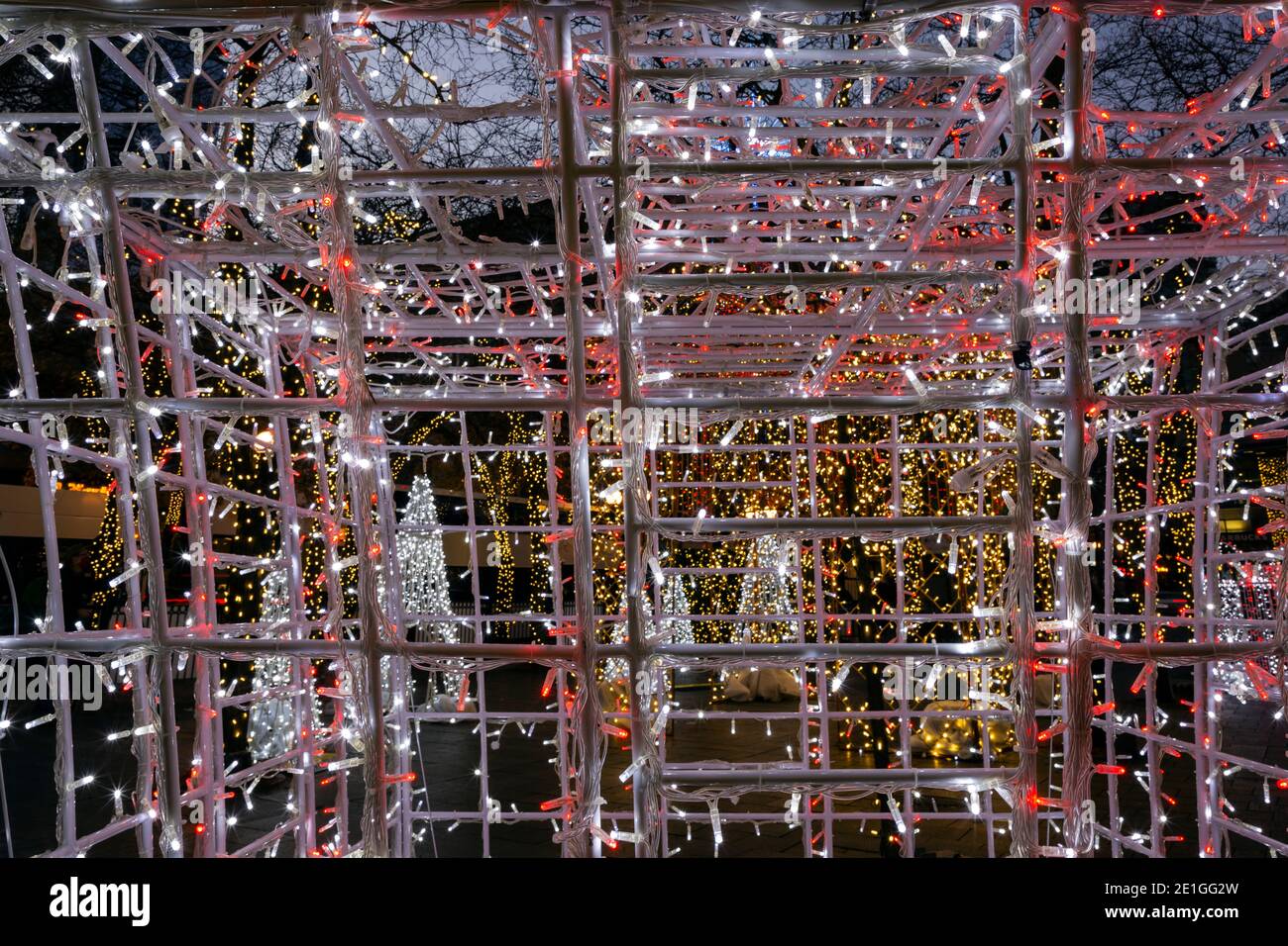 WA19021-00...WASHINGTON - struttura per l'installazione di un pacchetto nel display Winter Lights al Westlake Park di Seattle. Foto Stock