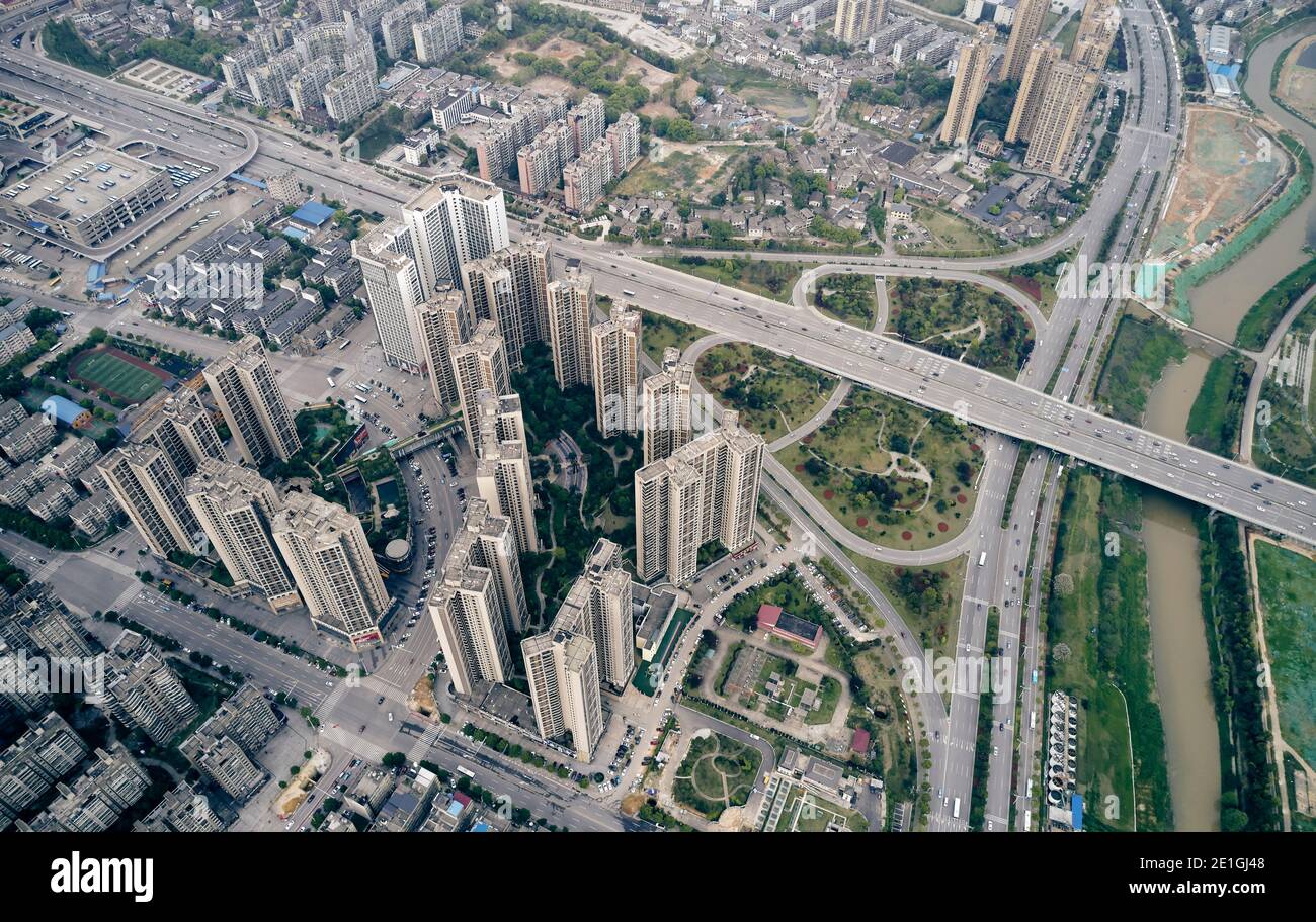 Vista aerea del quartiere Meixihu, Changsha, provincia di Hunan, Cina. Foto Stock