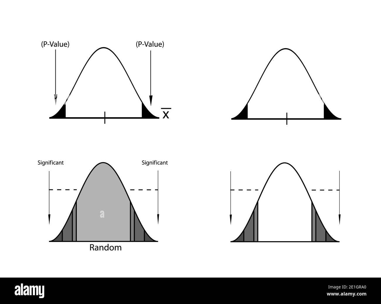Concetti aziendali e di marketing, illustrazione della deviazione standard, campanello gaussiano o curva di distribuzione normale isolato su sfondo bianco. Foto Stock