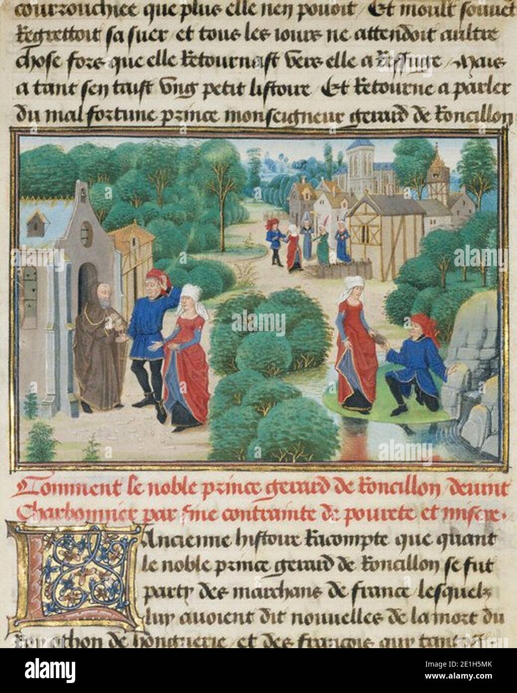 Loyset Liédet (fiammingo) e Pol Fruit. Gerard e Bertha trovano sostentamento ad un Eremo, scritto 1463 -1465; illuminato 1467 - 1472. Tempera colori, oro foglia, e oro vernice su pergamena. Foto Stock