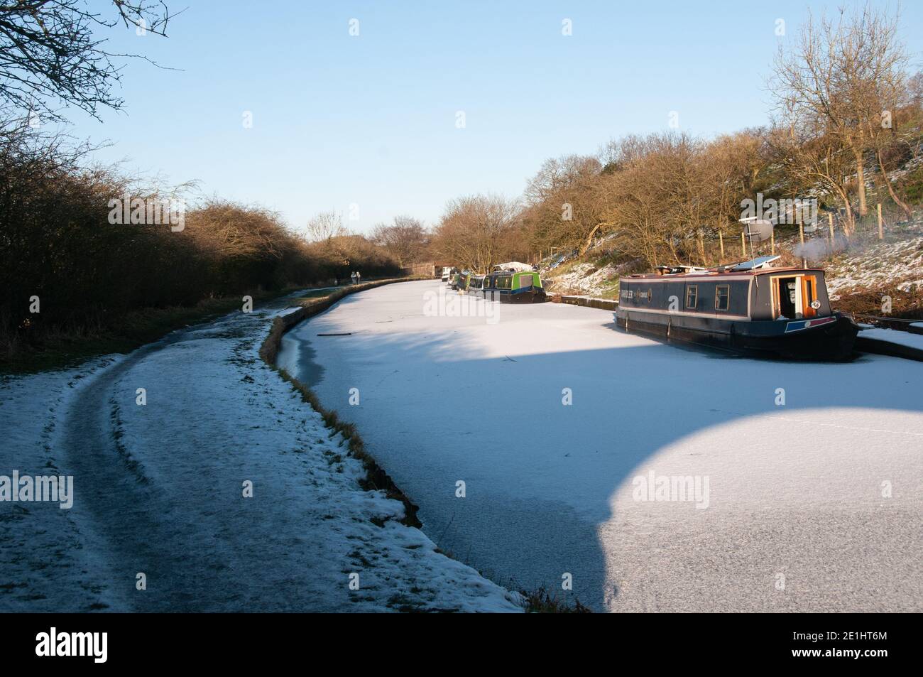 Inverno sul canale di Leeds a Liverpool vicino a Wheelton, Chorley, Regno Unito Foto Stock