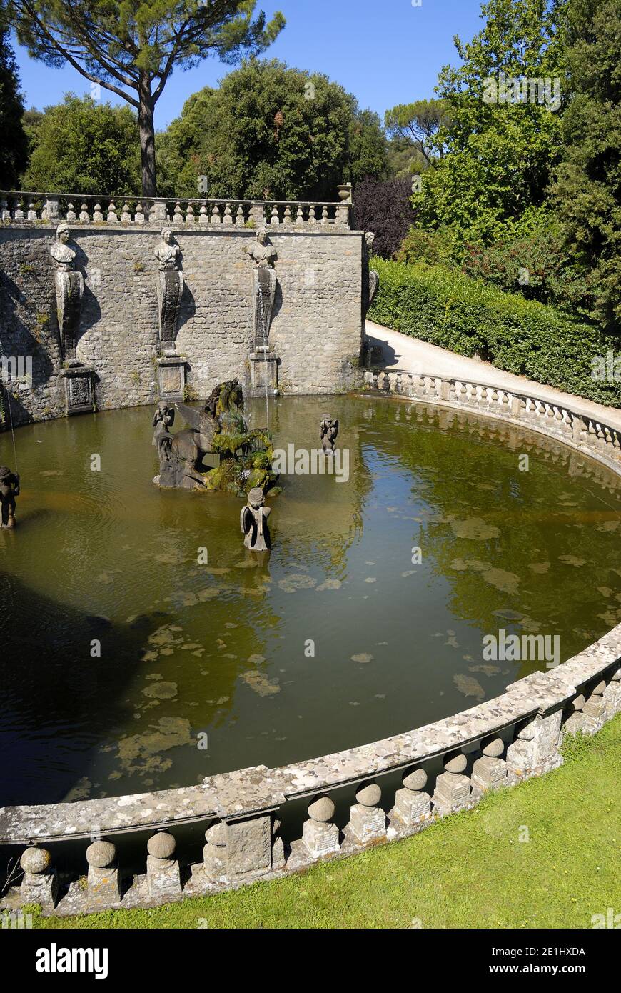 Bagnaia, Lazio, Italia. Villa Lante, Fontana del Pegaso / Fontana di Pegasus Foto Stock