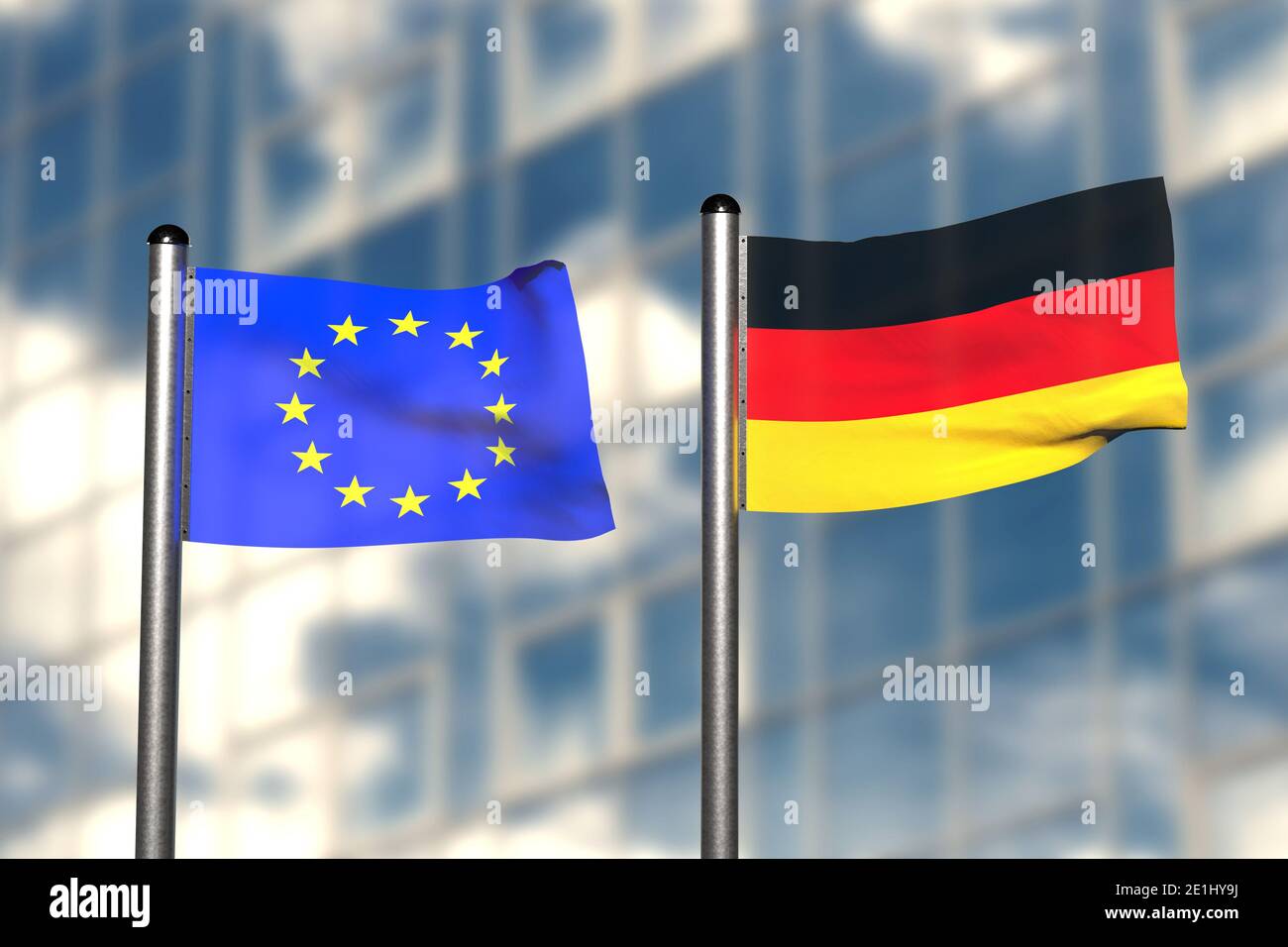 Rappresentazione 3d di una bandiera dell'Europa e della Germania Foto Stock